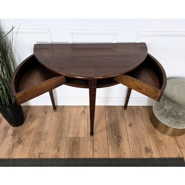 Wood Mid-Century Italian Demi Lune Wall Console in Wood with Hidden Drawers, 1960s For Sale - Image 7 of 10