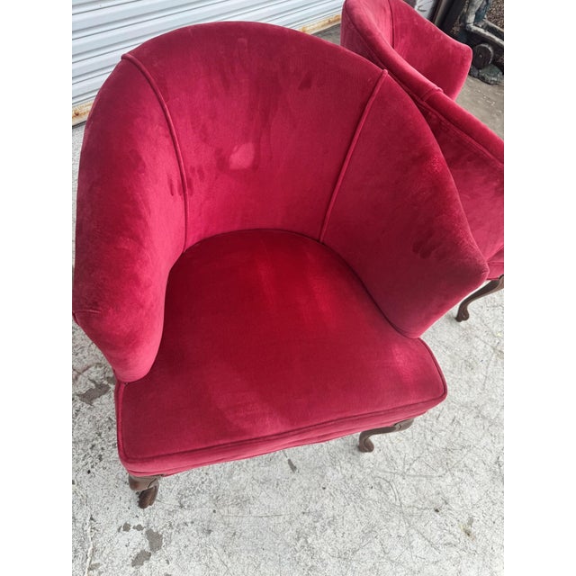 Pair of Red Velvet Vintage Tub Chairs For Sale - Image 9 of 12