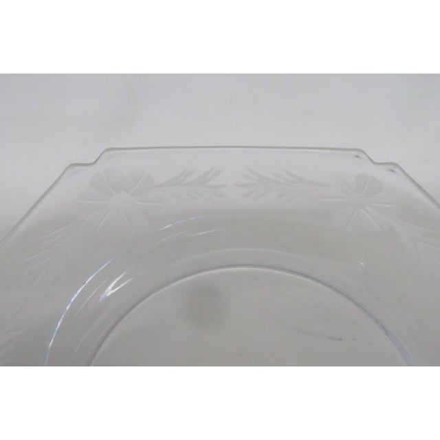 Art Deco Depression Era Clear Glass Hexagon Plates Etched Floral Design 6pc Set 4852b For Sale - Image 3 of 11