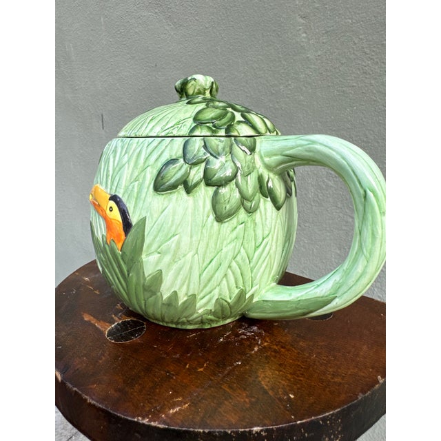 1980s Vintage Majolica Style - Seymour Mann Toucan Teapot - Hand Painted For Sale - Image 5 of 10