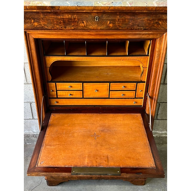 Louis Philippe French Figured Walnut Secrétaire À Abattant With Marble Top For Sale - Image 13 of 15