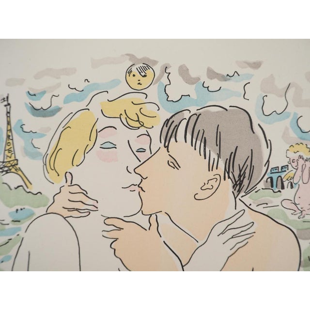 Modern Léonard Tsuguharu Foujita, Lovers in Paris, Original Engraving For Sale - Image 3 of 9