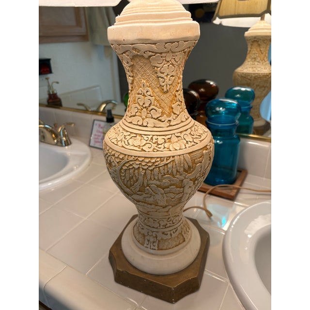 Midcentury Asian Chinoiserie Pair of Pottery Table Lamps -Set of Two For Sale - Image 11 of 12