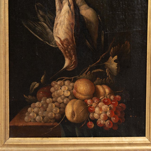 Late 18th Century Pair of Original Oil on Canvas Still Life Paintings of Fruit and Foul For Sale - Image 10 of 14