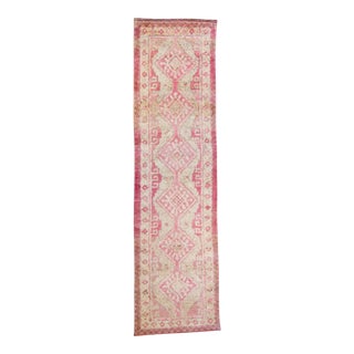 House of Séance - 1950s Vintage Kurdish Pink Medallion Long Wool Hand-Knotted Runner For Sale