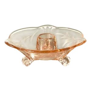 Vintage 1930s Depression Glass Etched Glass Footed Candle Holder