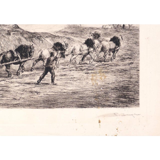 Horse Team is a black and white etching realized by Frederic Jacque in the late 19th Century. The artwork represents a...