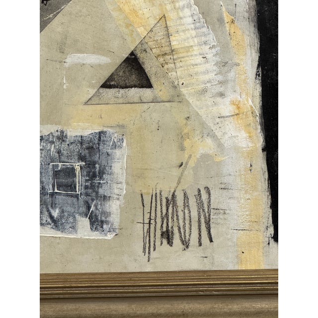 **Graham Harmon: c. 1960 Black and White Abstract Mixed Media Painting on Artist Masonite** This remarkable piece is...
