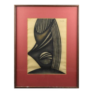 Dordevic Miodrag Brutalist Op Art Abstract Charcoal Drawing by Dordevic Miodrag, Circa 1960 For Sale