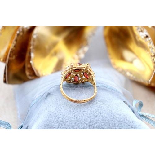 Gold Ring with Reliefs and Seven Encrusted Stones For Sale - Image 4 of 7