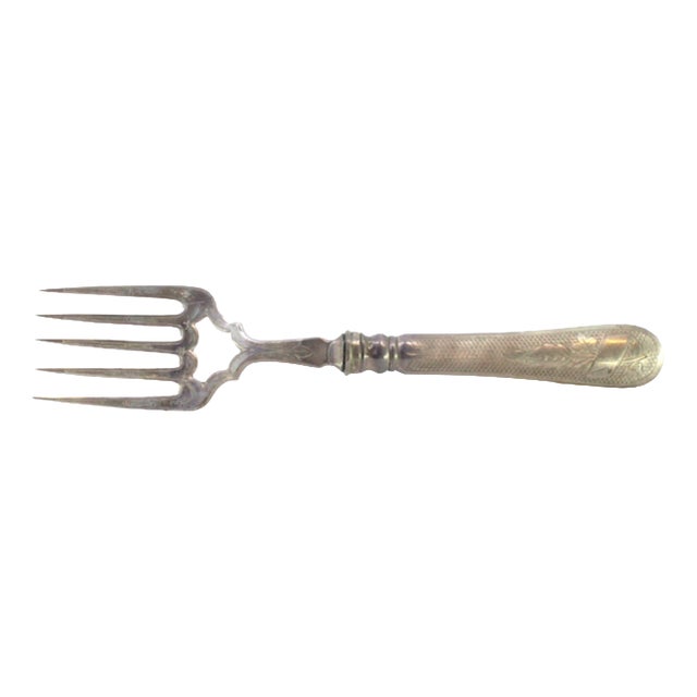 Silver Fish Serving Fork with Reliefs and Floral Motifs For Sale