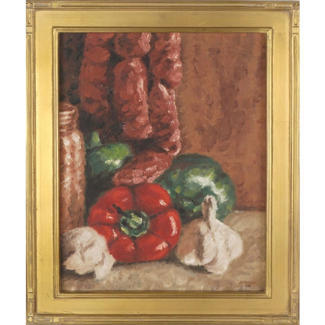 Mid Century Oil Painting of Italian Sausage, Red Pepper & Garlic by Eleanor Perry The Marinara Sauce's ingredients of...