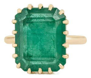 9.08Ct Claw Set Natural Green Emerald Solitaire Ring Size 6.5 in 18k Yellow Gold