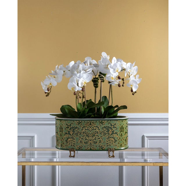 2020s Williamsburg for Port 68 Richmond Damask Green Oval Planter For Sale - Image 5 of 7