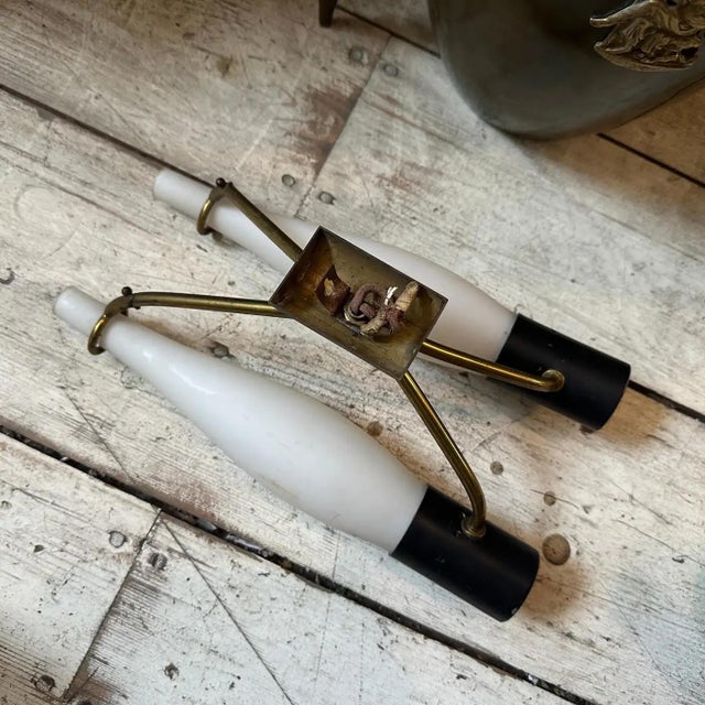 Brass Two 1950s Stilnovo Style Mid-Century Modern Brass and Glass Wall Sconces For Sale - Image 8 of 12