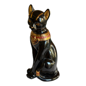 Classic Cat Collection Bastet the Egyptian Figurine 24 Carat Gold and Red Enamel Jewels 1995 Lenox. 5.25inches or 13.3cm).