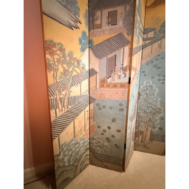 Antique Six Panel Watercolor Floor Screen For Sale - Image 13 of 15