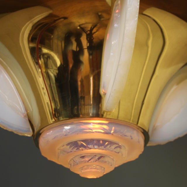 Metal Art Deco Ceiling Lamp in the style of Jean Perzel, 1930s For Sale - Image 7 of 13