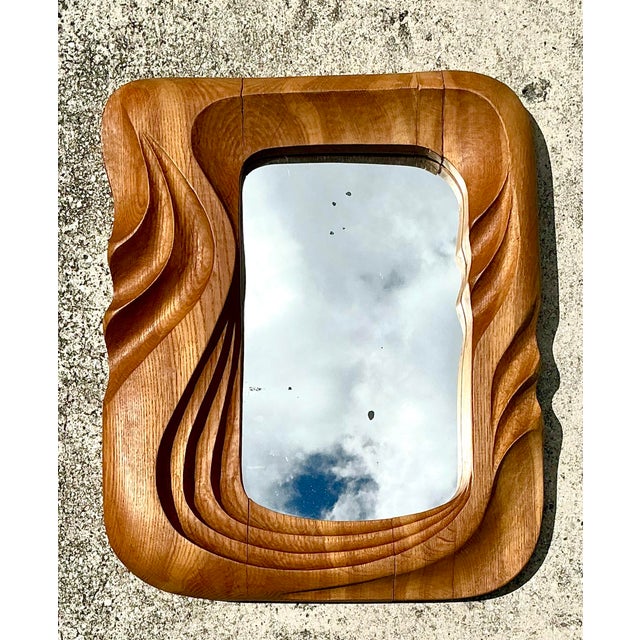 Late 20th Century Vintage Hand Carved Wave Mirror For Sale - Image 5 of 12