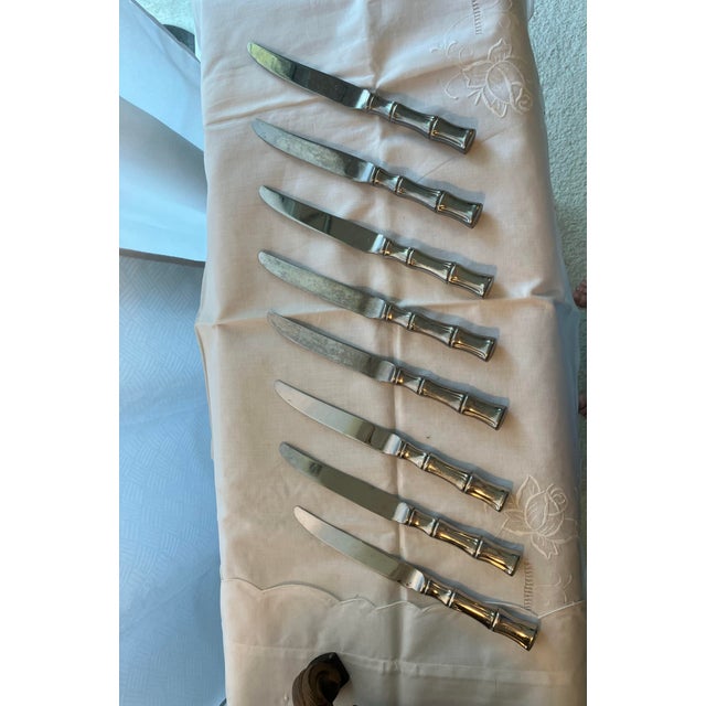 1980s Supreme Stainless Steel Dinner Knives in Bamboo Pattern - Set of 8 For Sale - Image 9 of 9