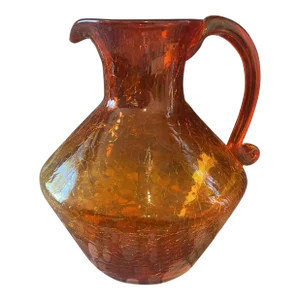 Mid Century Modern Attributed to Blenko Amberina Pitcher Crackle Glass