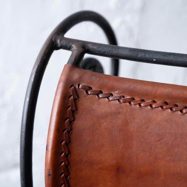 Brown Spanish Hacienda Wrought Iron & Leather Barstools, 1960s For Sale - Image 8 of 13
