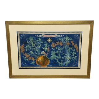 Lucien Boucher Air France Zodiac Planisphere Lithograph, France, 1951 For Sale