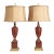 Lamp Pair Mahogany Brass & Shades For Sale