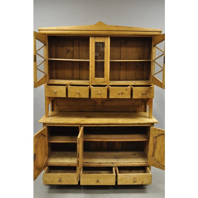 Antique French Country Provincial Pine Wood Buffet Cupboard China Cabinet Hutch For Sale - Image 12 of 18