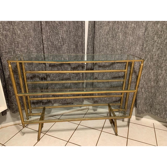 1960s Attributed to Mastercraft- Mid-Century Era Modern Console — Cubist-Inspired Brass & Glass For Sale In Austin - Image 6 of 9