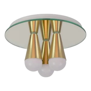 Echo 3 Flush Mount Ceiling Light, Brushed Brass & Mirrored Glass, by Souda