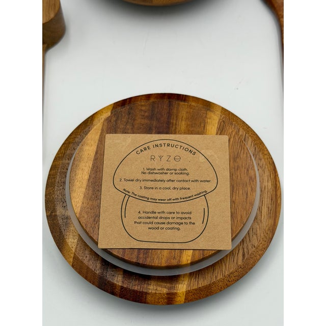 Wood Ryze Mushroom Coffee Acacia Wood Handcrafted Storage Jar Container W/ Spoons 3pc Set For Sale - Image 7 of 7