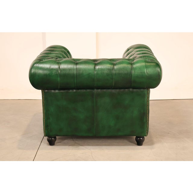 Chesterfield Style Pair of Green Leather Club Chairs For Sale - Image 14 of 16