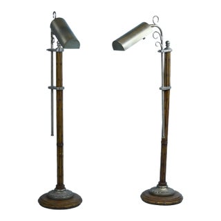 Pair of 1980s Faux Bamboo Adjustable Pharmacy Lamps For Sale
