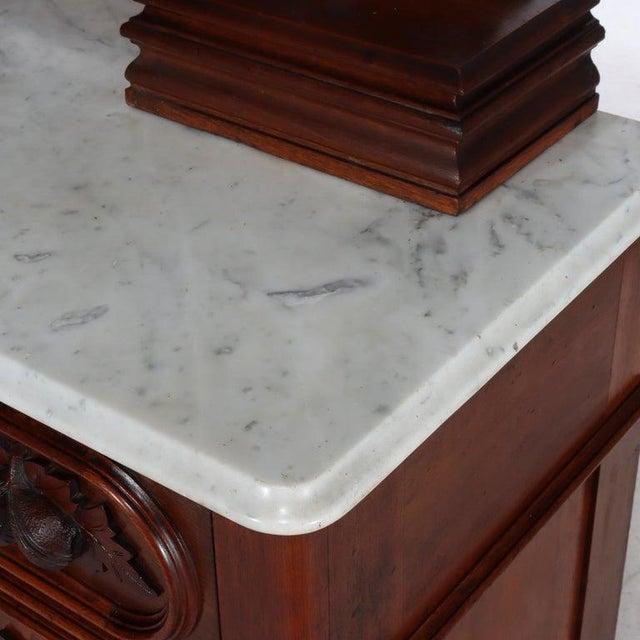 Antique Rococo Walnut 3-Drawer Marble Top Dresser & Mirror C1890 For Sale - Image 10 of 16