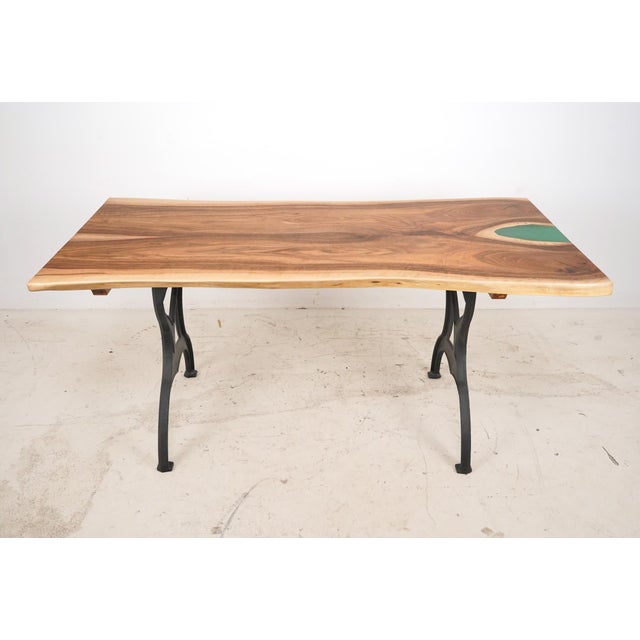 Brown Handcrafted 5.7 Ft. Live Edge Walnut River Iron Brooklyn Legs Dining Table For Sale - Image 8 of 9