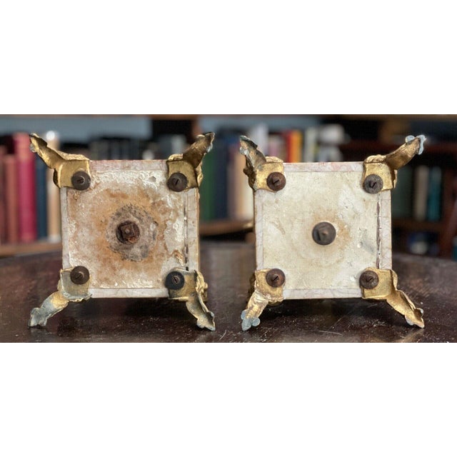 Gold Antique Pair of Art Nouveau 1890s Marble & Gilt Metal Garniture Vases For Sale - Image 8 of 8