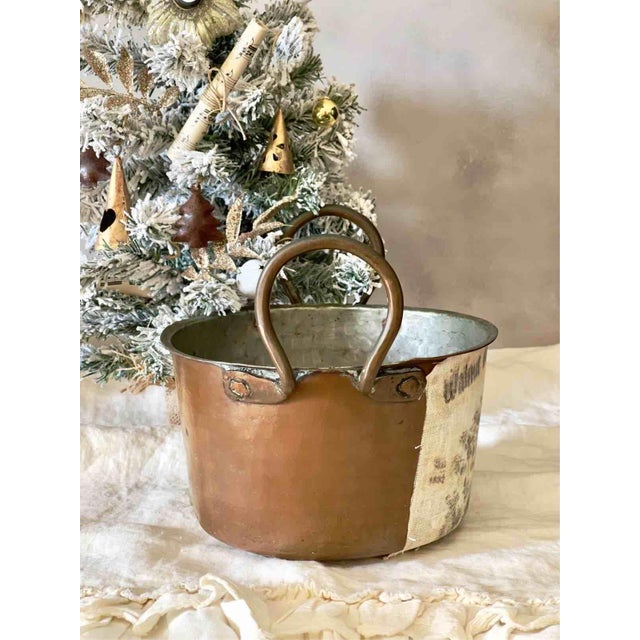 Antique Copper Cauldron with Christmas Decoration, 1930s For Sale - Image 3 of 9