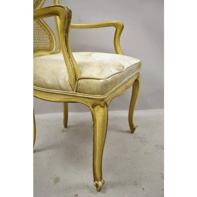 Mid 20th Century Vintage Italian Provincial French Louis XV Yellow Cane Dining Arm Chairs - Pair For Sale - Image 11 of 12