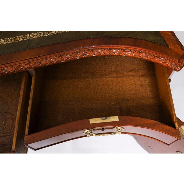 Antique 20th Century Flame Mahogany Serpentine Partners Pedestal Desk, 1890s For Sale - Image 11 of 18