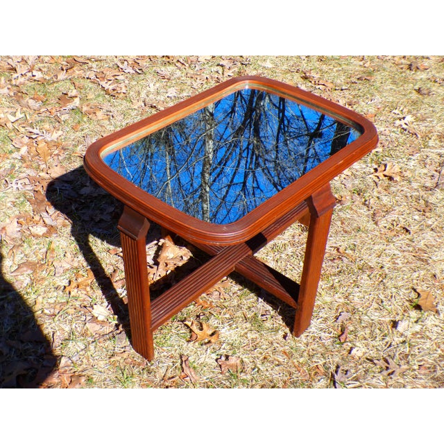 Brown Vintage Art Deco Mirror Top End Table Solid Walnut Petite Coffee Table For Sale - Image 8 of 14