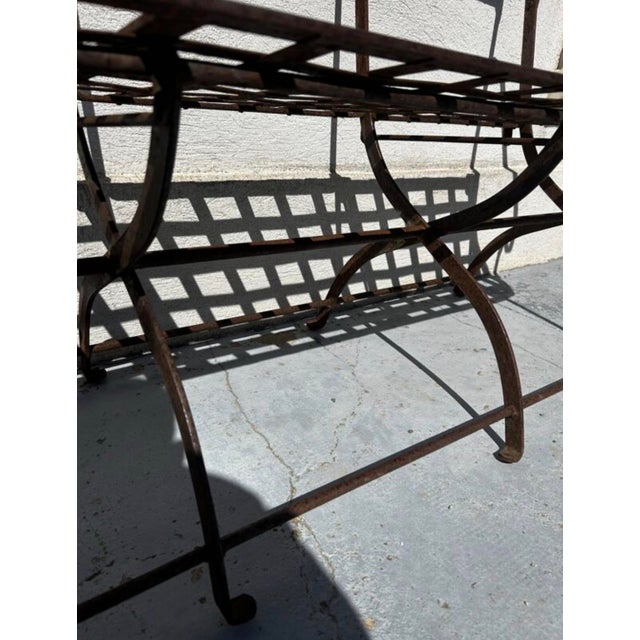 Antique Riveted Wrought Iron Garden Bench, France, 1920s For Sale - Image 4 of 8