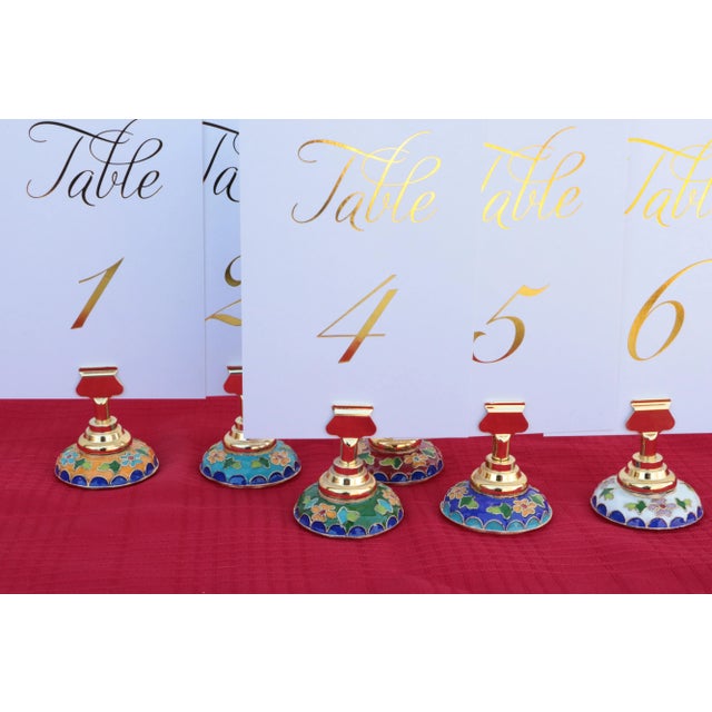 Boho Chic Floral Cloisonne Place-Card Holders - Set of 6 For Sale - Image 3 of 4
