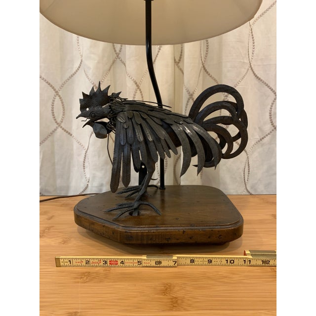 Primitive Rooster Cast Iron & Wood Lamp For Sale In Philadelphia - Image 6 of 10