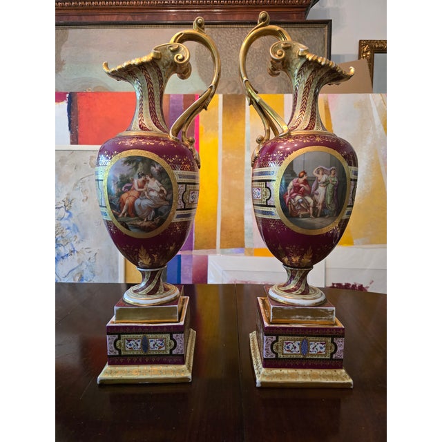 Antique Pair of Royal Vienna Palace Ewers Neoclassical For Sale - Image 13 of 16