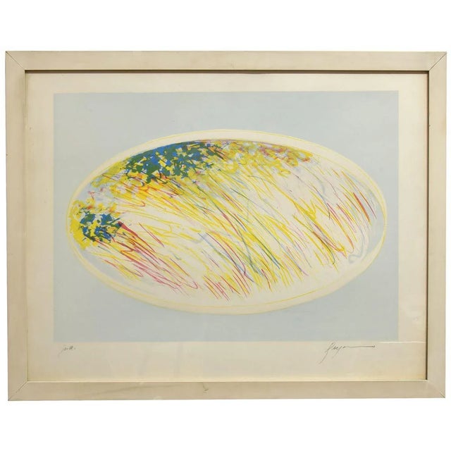Yellow oval is an original mixed colred lithograph realized by danilo bergamo in the second half of xx century. Hand...