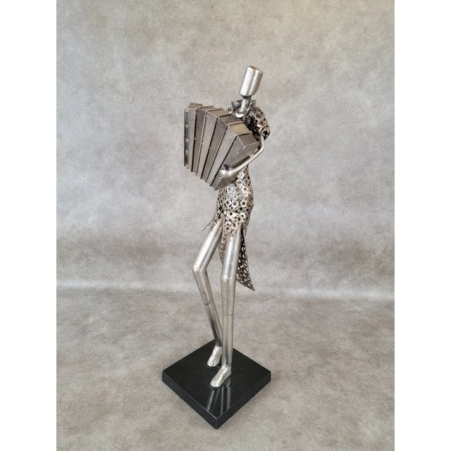 Vintage Metal Art Organ Player Statue on Black Base Figurative Sculpture For Sale - Image 4 of 8
