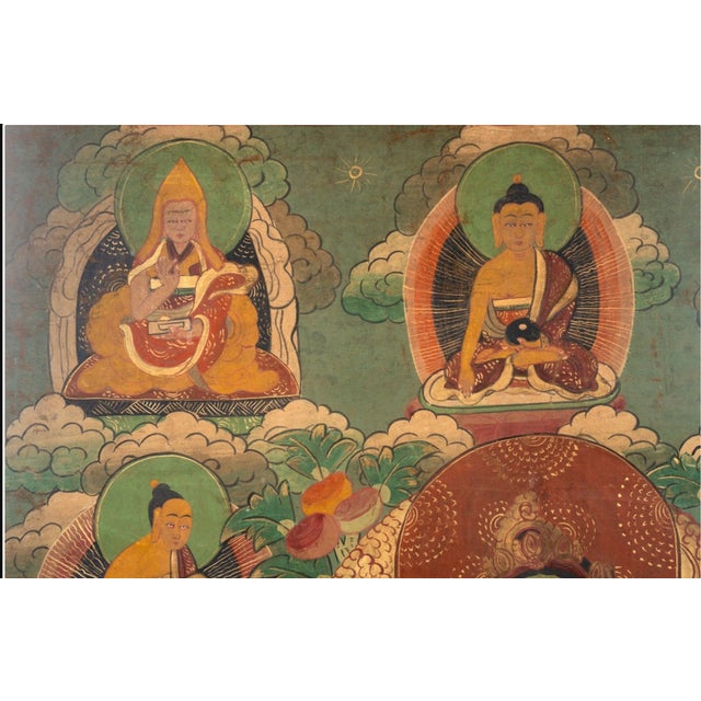 Green 19th Century Tibetan Green Tara Thangka Painting on Cotton, Framed For Sale - Image 8 of 10