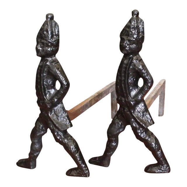 Pair of American Cast Iron “Hessian Soldier” Andirons For Sale