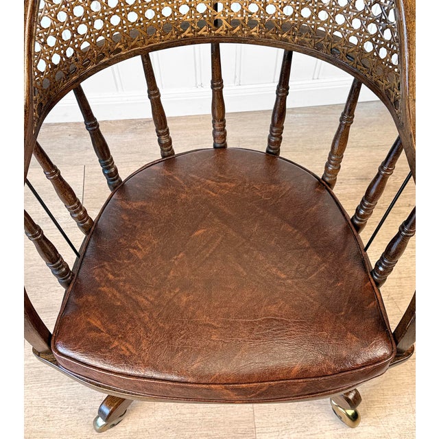 Vintage Traditional Mahogany & Cane Bankers Swivel Desk Chair For Sale - Image 11 of 17